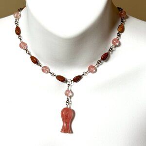 Cherry Quartz Flower Bud & Red Jasper Leaf Choker, Gemstone + Copper Links